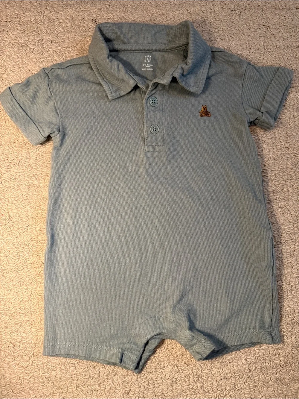 GAP Sage Polo Baby Romper with Bear Embroidery 6-12 months
